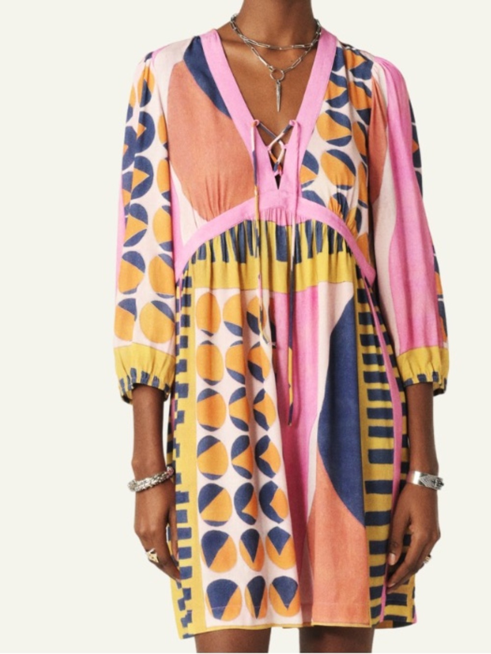 ba&sh Myriem mini Dress Boho Print Pink Orange Viscose Size 6